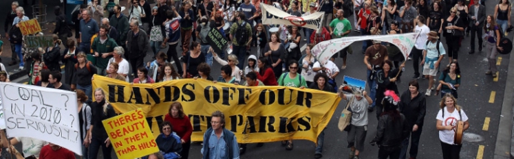 HECUA study abroad program at a protest in New Zealand